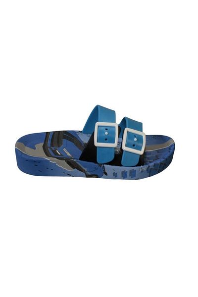 GEZER Children's Blue Pink Double Buckle Patterned Non-Slip Sole Pool Garden Beach Slippers