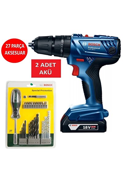 Bosch Şarjlı Matkap Darbeli Matkap Çift Akülü 18V 2Ah Akülü Vidalama + 27 Par...
