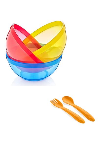 Babyjem طقم وعاء طعام رجالي 3 قطع + شوكة ملعقة طعام - برتقالي