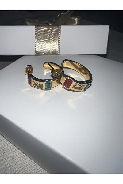 PANCO SHOP ACCESSORIES JEWELRY Kararmaz altın Kaplama Zirkon taşlı modern Küpe 2 Yıl Garantilidir ( Hediye paketli gönderilir )