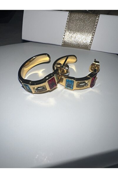PANCO SHOP ACCESSORIES JEWELRY Kararmaz altın Kaplama Zirkon taşlı modern Küpe 2 Yıl Garantilidir ( Hediye paketli gönderilir )