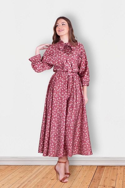 Bidoluelbise Women's Flower Patterned Bat Sleeve Satin Hijab Evening Dress