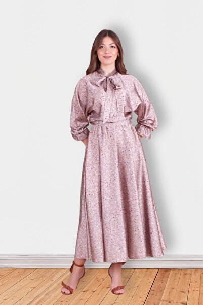 Bidoluelbise Γυναικείο βραδινό φόρεμα χιτζάμπ από σατέν μανίκι με λουλούδια