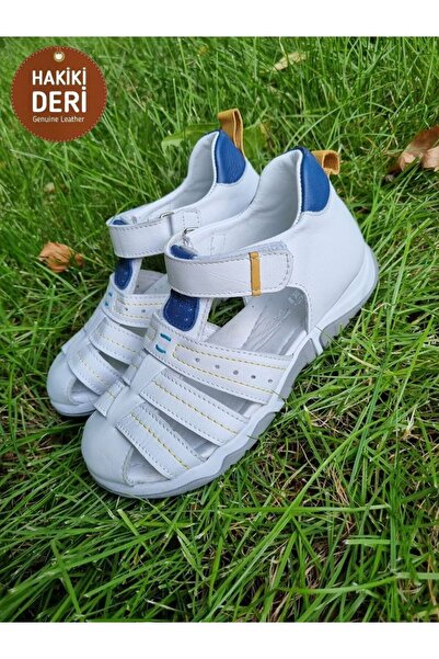 Pine kids Παιδικά σανδάλια από γνήσιο δέρμα ολόκληρα ορθοπεδικά ΛΕΥΚΑ UNISEX