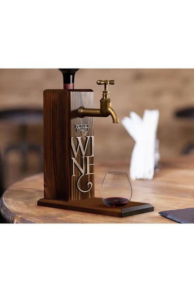Bk Gift Kişiye Özel Kabartma İsimli Musluklu Ceviz Ahşap Şarap Standı, Şarap ...