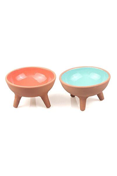 goffin Cappadocia Pottery 2li Çömlek Ayaklı Sırlı Seramik Kedi Maması Kabı