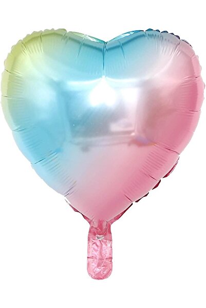 Patladı Gitti Gökkuşağı Kalp Folyo Balon 18 inç - 45 Cm