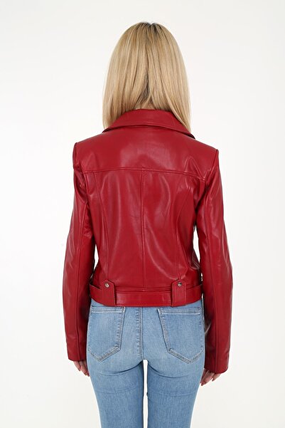 DERİNSS Dka9020 Genuine Leather Women's Red Coat