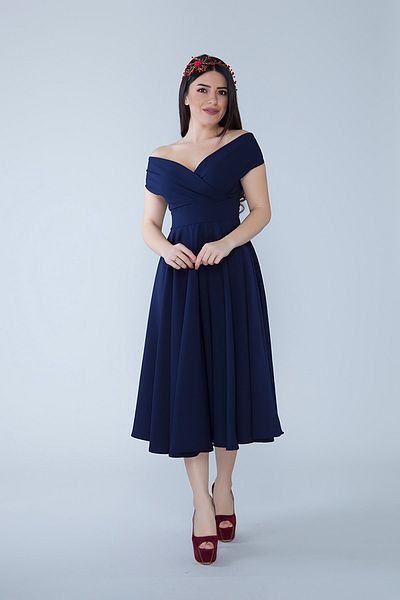 Bidoluelbise Women's Boat Neck Flared Midi Length Woven Draped Dress Fabric Evening Dress and Graduation Dress