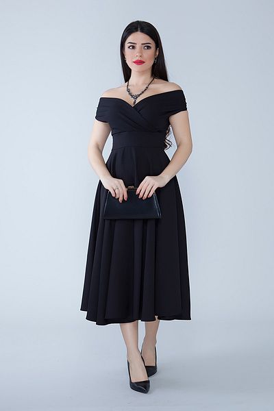 Bidoluelbise Women's Boat Neck Flared Midi Length Woven Draped Dress Fabric Evening Dress and Graduation Dress