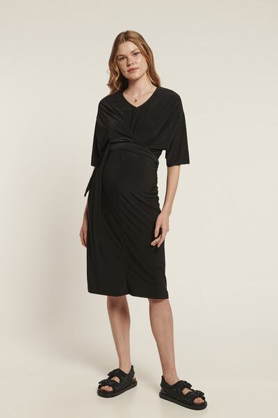 LYN MAMA Rochie de maternitate neagra ajustabila cu decolteu in V BOBBY, potrivita pentru alaptare