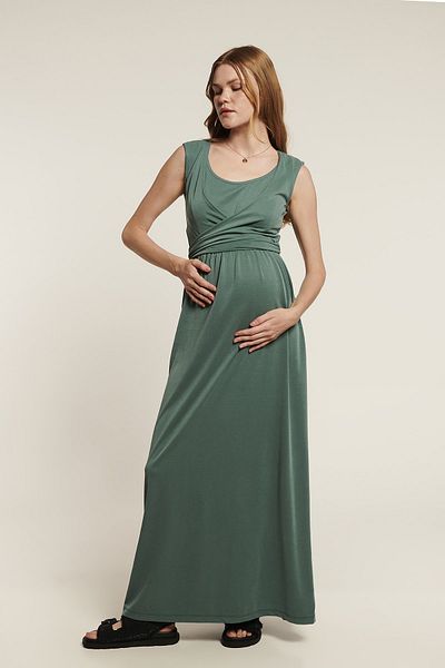 LYN MAMA Nicole Green Maternity Dress with Breastfeeding Features