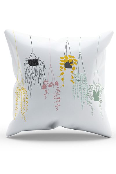 Moud's Suede Throw Pillow Cover with Double Sided Printed Linear Flowerpot Pattern - PL1100