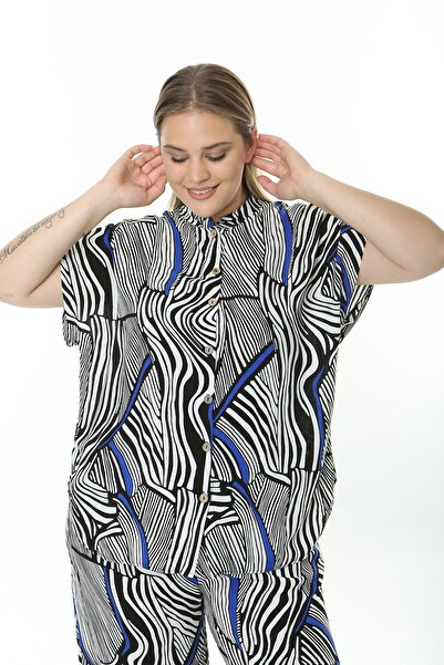 XL Modam ΓΥΝΑΙΚΕΙΟ ΣΕΤ ΠΑΝΤΕΛΟΝΙ ΠΟΥΚΑΜΙΣΟ ΜΕ ΜΕΓΑΛΟ ΜΕΓΕΘΟΣ ΛΙΝΟ ΜΑΥΡΟ ΛΕΥΚΟ ΜΠΛΕ ΣΧΕΔΙΟ