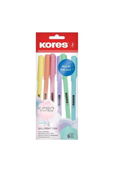 kores PASTEL GÖVDELİ TÜKENMEZ KALEM MAVİ 6 LI PAKE
