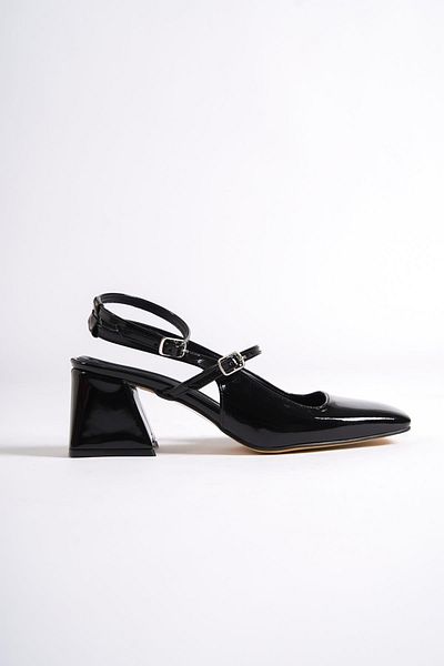 Modabuymus Mulia Black Patent Leather Mary Jane Boty s tlustým podpatkem na kotníkovém pásku