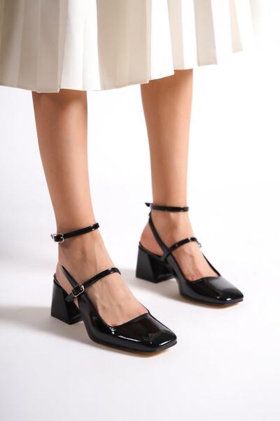 Modabuymus Mulia Black Patent Leather Mary Jane Thick Heeled Ankle Strap Shoes