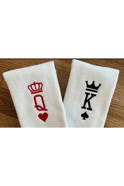 Ursa King and Queen Crowned Embroidered White Towel 2 Pcs 50X90