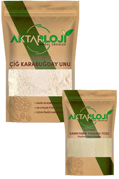 aktarloji Glutensiz Karabuğday Ekmeği Seti  250 gr Çiğ Karabuğday Unu 25 gr Karnıyarık Tohumu Tozu