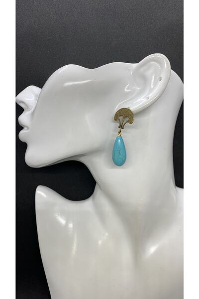 Porsuk Alternatif Turquoise Women's Earrings with Handmade Brass Apparatus