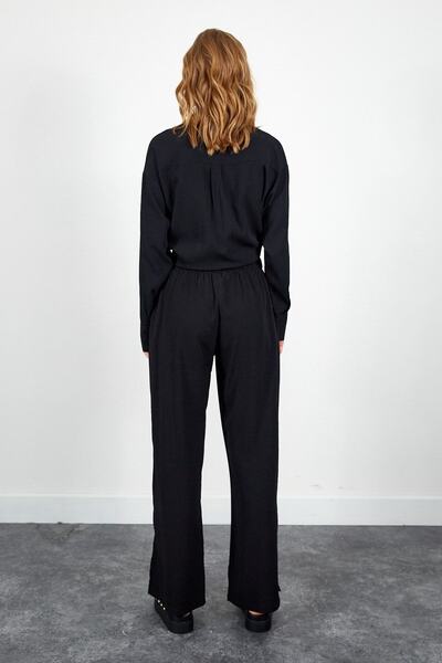 AS Anita Store Large Size Linen Wide Leg Wide Leg Slit Detailed Trousers