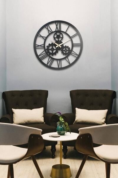 Ensa Design Ceas de perete din lemn cu motiv roată, ceas decorativ 40 x 40