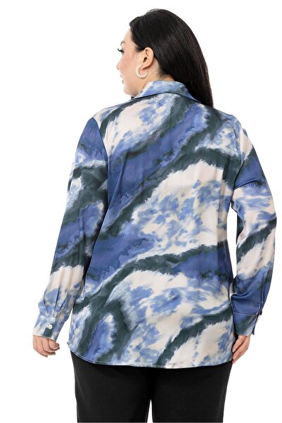 DISENTIS MODEST Батик з візерунком атлас з індиго Сорочка великого розміру