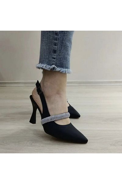 KAFKASLAR AYAKKABI Closed FRONT OPEN BACK STONE SATIN 9 CMHEELED EVENING SHOES