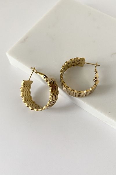 SilverStone Wave Form Steel Hoop Earrings