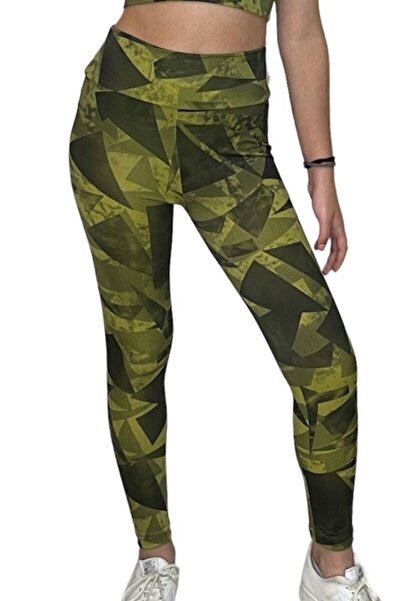 brusq Yüksel Bel Tayt- Dijital Desenli Sporcu Tayt