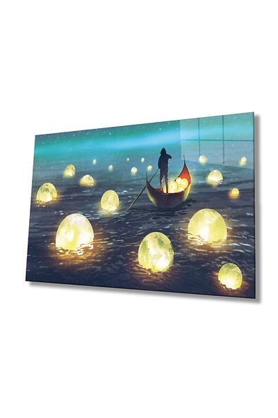 Rosyvien Moon Collector, caiac și pictură pe sticlă cu peisaj marin, decor de perete pentru casă și birou, cadou, sticlă călită