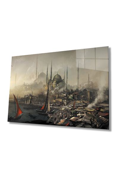 Rosyvien Istanbul akvarel, pejzaž grada, staklena slika, dekoracija zidova za...