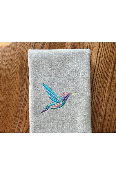 Ursa Hummingbird Embroidered Bamboo Towel White and Gray 2 Pieces 50X90