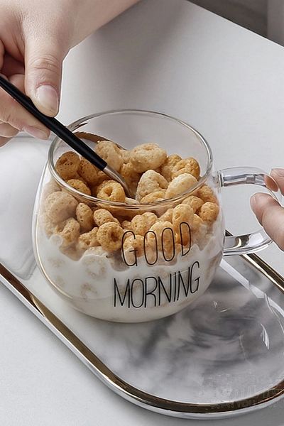 Tilbe Home مقبض Good Morning - كوب دائري مقاوم للحرارة، كوب تقديم القهوة، زجاج البورسليكات