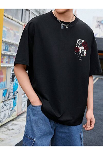 DEEPSENCE Ανδρικό μπλουζάκι Oversize Roseskull Back Print Μαύρο