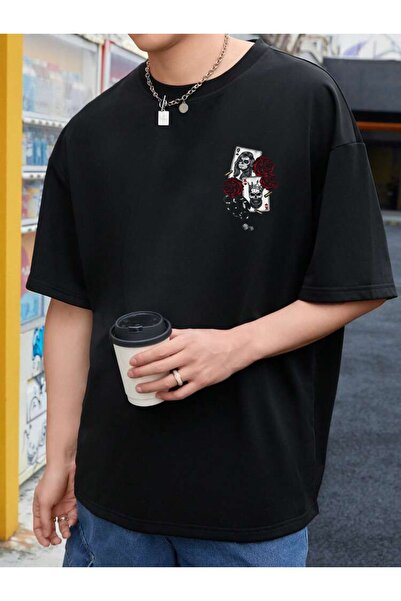DEEPSENCE Ανδρικό μπλουζάκι Oversize Roseskull Back Print Μαύρο