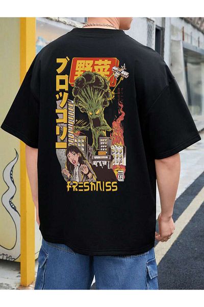 DEEPSENCE Men's Oversize T-shirt Freshınss Back Print Black