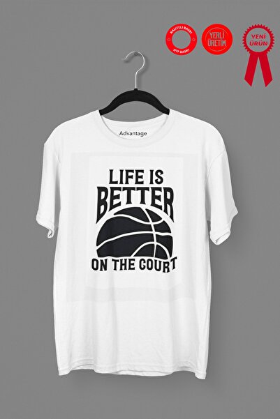 Advantage Μπλουζάκι με στάμπα Unisex Basketball (Η ζωή είναι καλύτερη).