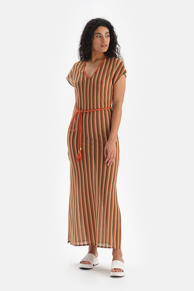 Dagi Orange-grünes Kurzarmkleid
