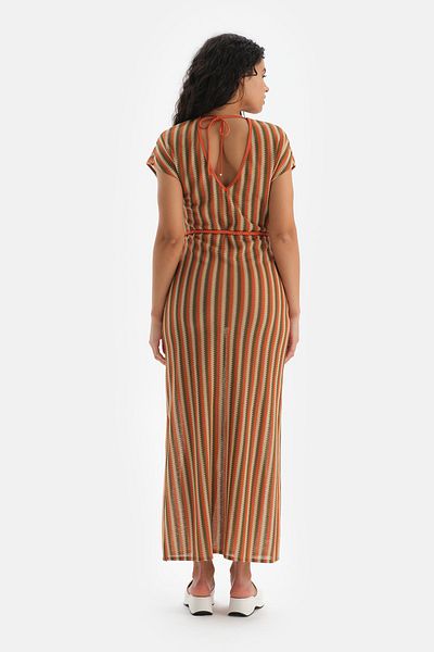 Dagi Orange-grünes Kurzarmkleid
