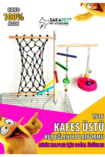 SAKAPET Budgie Arm - Bird Entertainment Platform with Climbing Rope and Braid Bed Etc.b Ts16