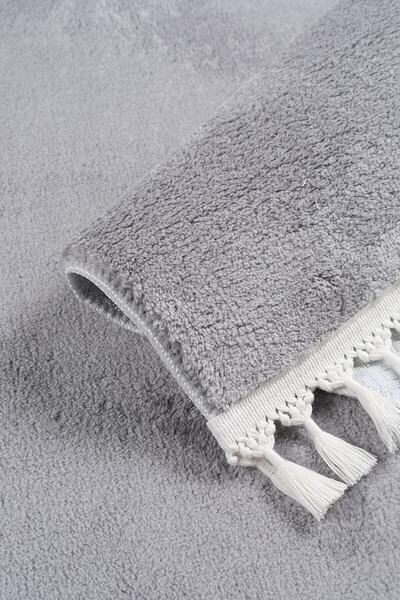 Azelya Home Puffy Peluş Ponpon Saçaklı Kesme Rulo Halı/yolluk Gri Azl