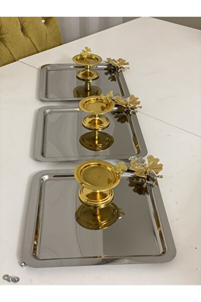 Elzemm store 3-PIECE STEEL SQUARE TRAY WITH BUTTERFLY ACCESSORY AND 3-PIECE G...