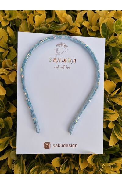 SAKLIDESİGN تاج أطفال لامع مزين بالترتر باللون الأزرق