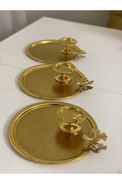Elzem 3-PIECE GOLD COATED PRESENTATION TRAY AND 3-PIECE GOLD MACARON HOLDER LUXURIOUS PRESENTATION