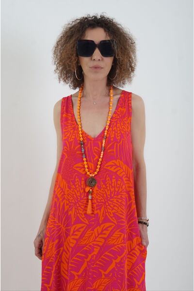 Zelish My Sister Rochie cu model de palmier portocaliu fuchsia
