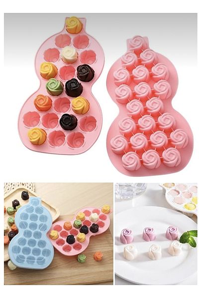 KÜÇÜK EW Practical 21-Piece Silicone Rose Shaped Ice Mold with Lid | 21 Pieces Silicone Rose Ice Mold | Presentation Ice