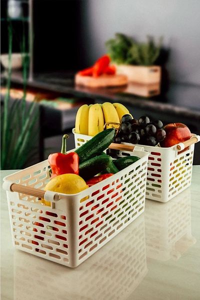 Tinsmith 2 Pieces Refrigerator Basket Cabinet Organizer Basket Organizer Bathroom Kitchen Organizer White