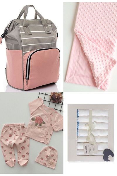 sahra bebek 4-PACK BABY SET (BABY CARE BACKPACK, HOSPITAL EXIT, NOZZLE BLANKET AND 100% COTTON WIPES SET)