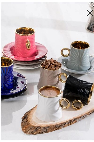 ACAR Porcelain 10687 Posedion Set of 6 Coffee Cups Green